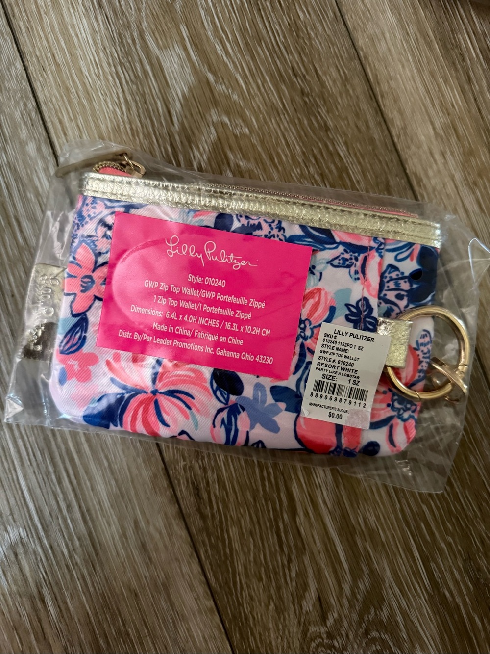 Lilly Pulitzer Wristlet Zip Pouch with Gold Trim